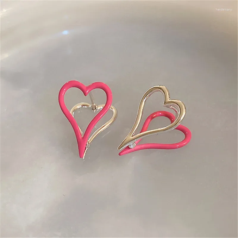 Stud Earrings XIALUOKE Fashion Double Heart For Women Lovely Personality Pink Clip-on Party Jewelry