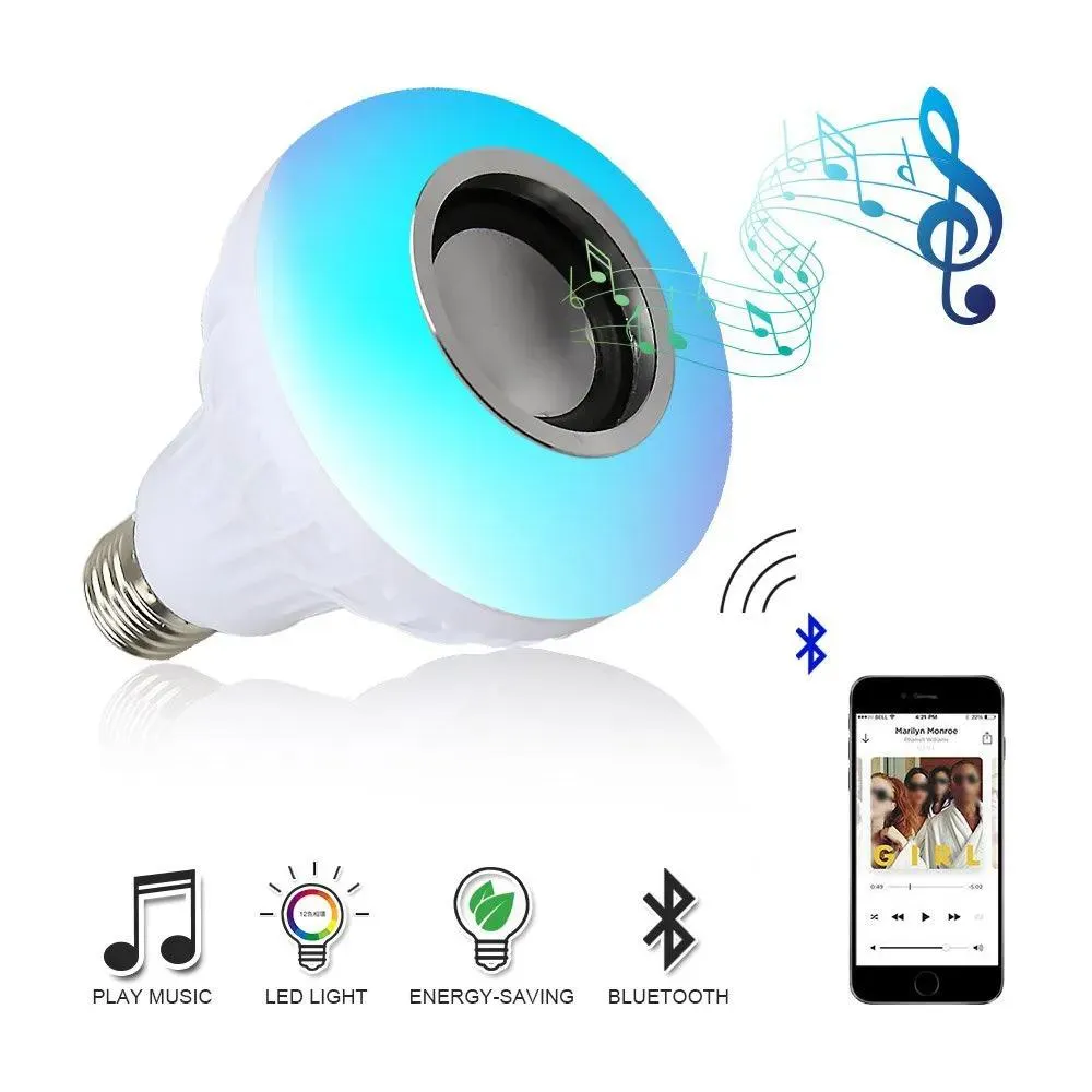 Altoparlante bluetooth wireless illuminazione +lampada a led lampadina RGB 12W 110V 220 V Audio per lettore luminoso a led smart con telecomando