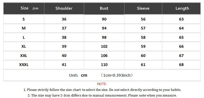 white shirt size chart