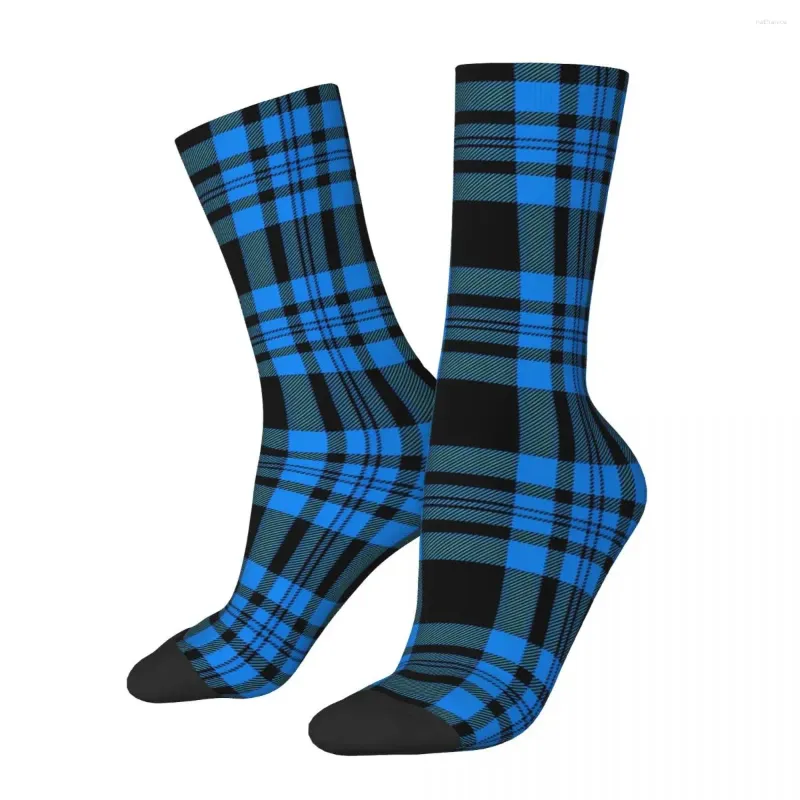 Skarpetki męskie Blue Plaid Black Tartan Wzór mężczyzn Kobiety WITRPOOF NOWOŚĆ Wiosna Lato jesienne zimowe pończochy Prezent