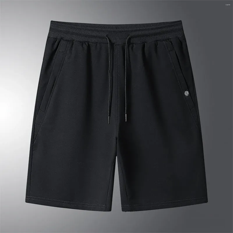Mäns shorts byxor knä sport fast färg dubbel ficka dragkammare bomullstammar avslappnad retro komfort löpande byxor