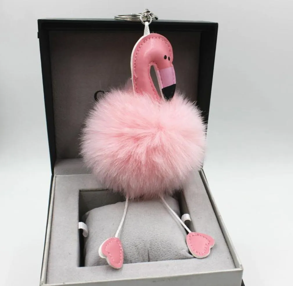 Hot Verkoop Flamingo Pompom Sleutelhanger Mooie y Kunstmatige Konijnenbont Bal Sleutelhanger Dier Vogel Vrouwen Auto Tas Sleutelhanger5568882