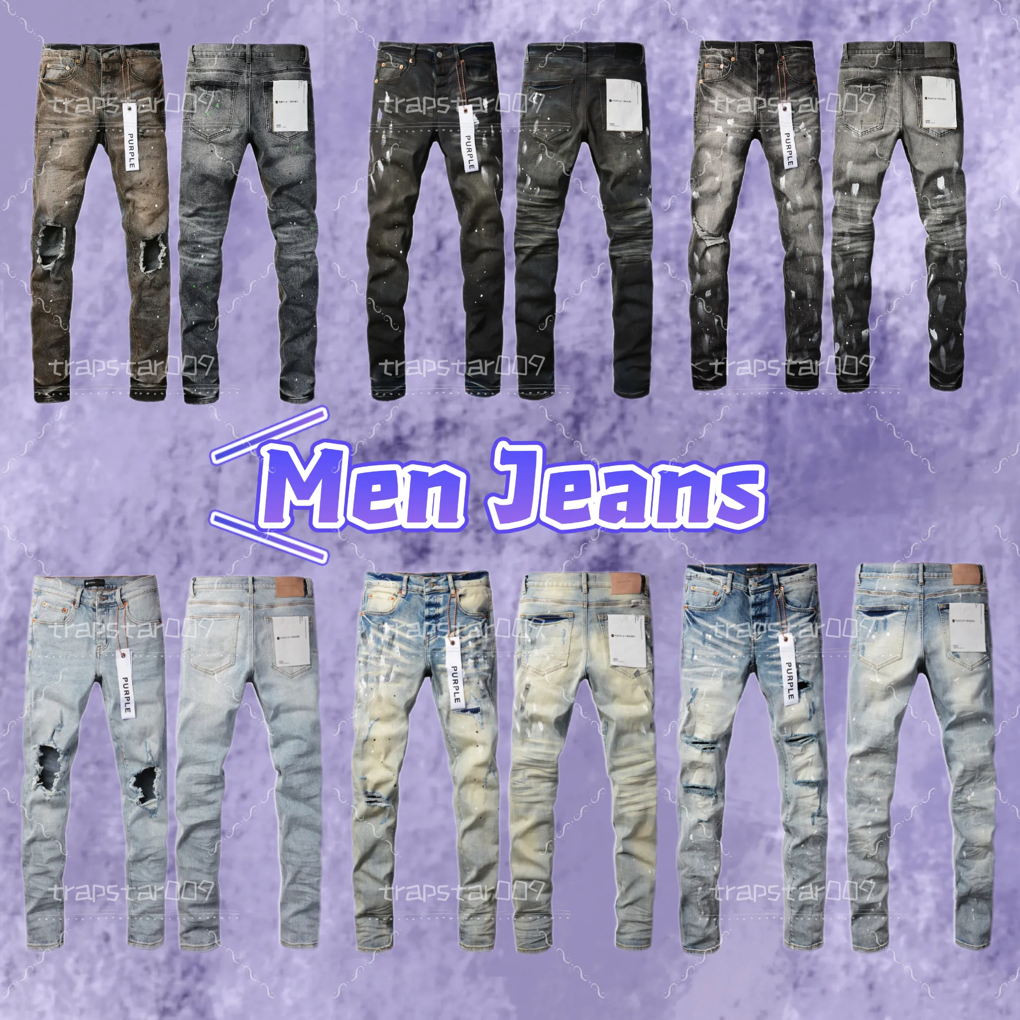 Violet Designer Hommes Longueur Au Genou Skinny Tendance Longue Droite Ripped High Street Jeans Taille 29-40