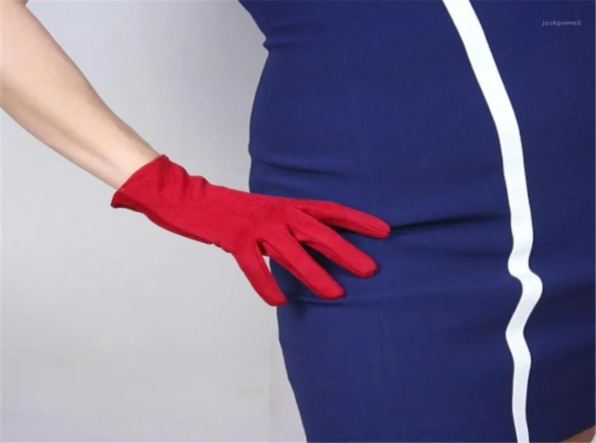 Five Fingers Gloves 21cm Suede Short Section Emulation Leather Warm Slim Hand Big Red Dark Christmas WJP272112571935