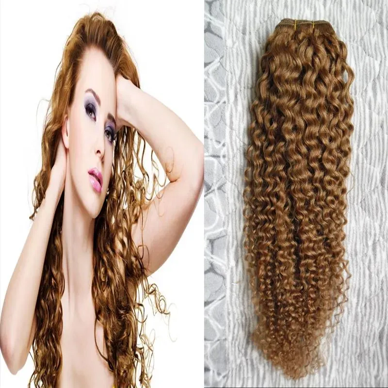 Wefts Honey Blonde Mongolian Afro Kinky Curly Hair Weave Bundles 100g Honey Blond Nonremy Human Hair Weaving