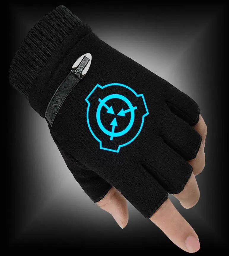 Automne hiver hommes 2020 nouvelle femme gants SCP fondation fluorescente lumineuse sans doigts gants chauds tricotés H08184784835