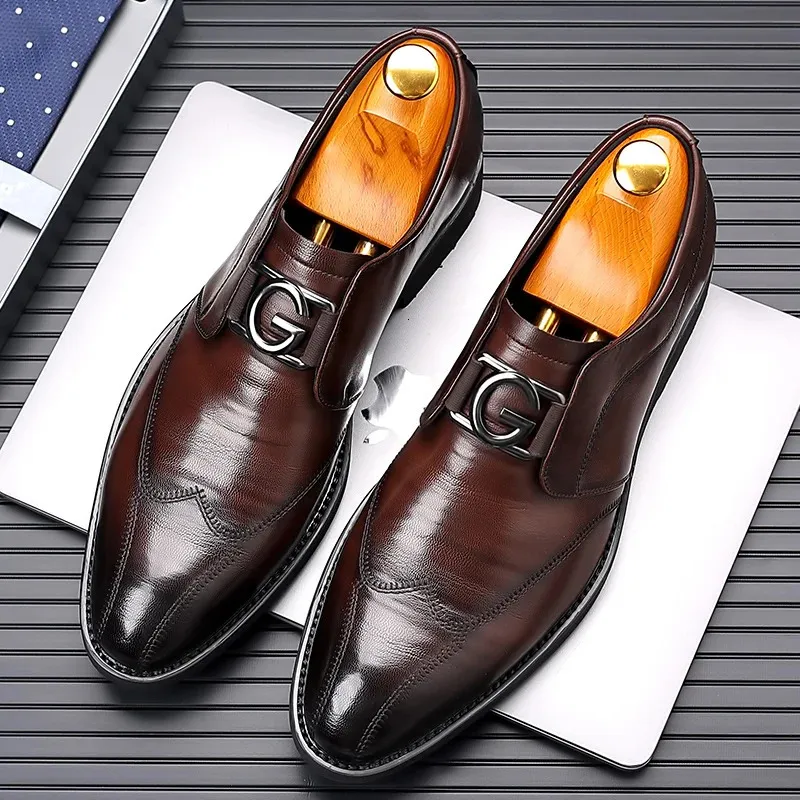 Sapatos homens masculino vestido sapato de couro social Sapatos de terno marrom elegante e moda 240102 687 s