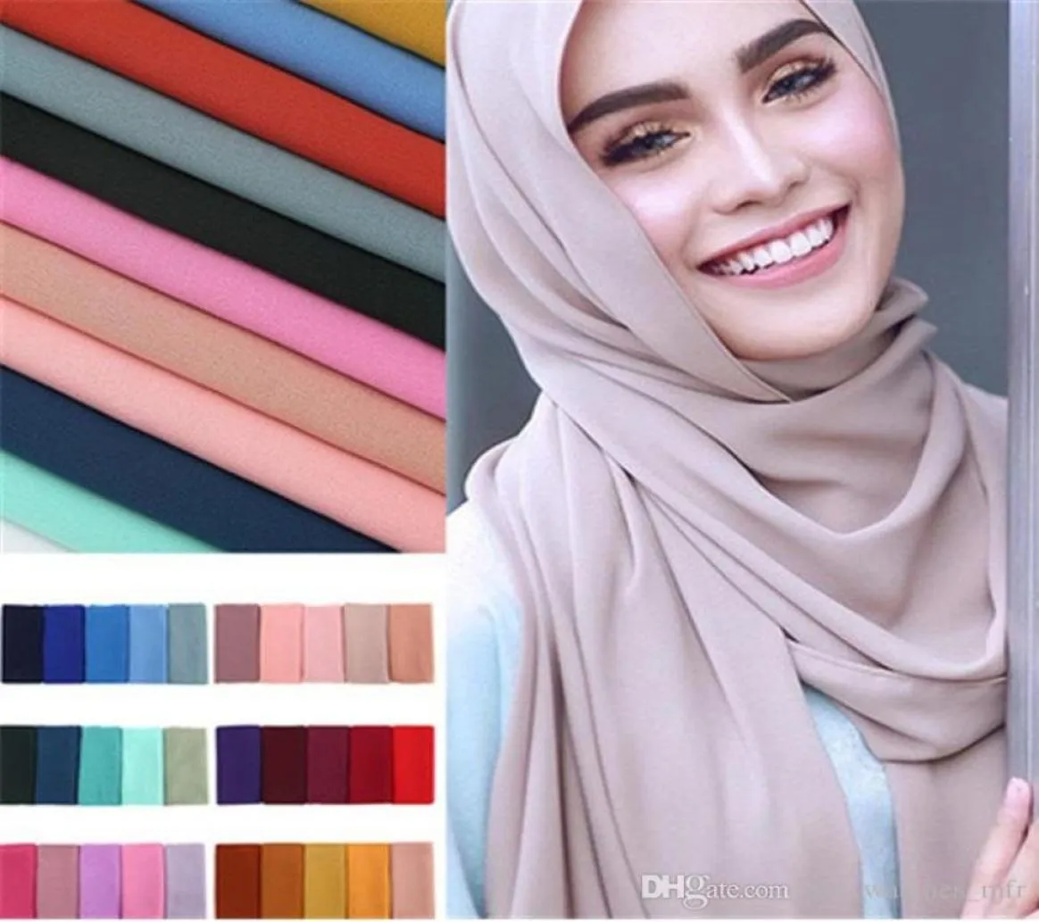 Femmes plaine bulle en mousseline de soie écharpe hijab enveloppement couleur unie châles bandeau musulman hijabs foulard 47 couleurs LBD3343397