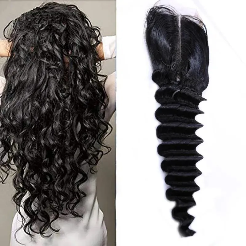 Fechamento indiano remy cabelo virgem 4x4 fechamento do laço profundo solto 1022 polegada fechamento do cabelo humano meio três parte livre solto fechamentos profundos