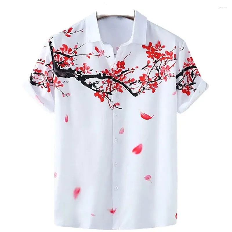 Męskie koszule 2024 Summer kwiatowy chiński koszulka w stylu Chińczyka Hawajska dla mężczyzn plus rozmiar Szybkie suche topy tee man camisa