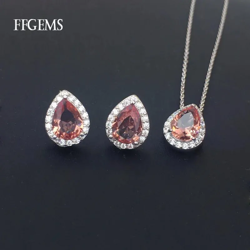 リングffgems zultaniteジュエリーセットスターリングsier diaspore石の色の女性のためのレディーパーティーの結婚式ギフトとチェーン