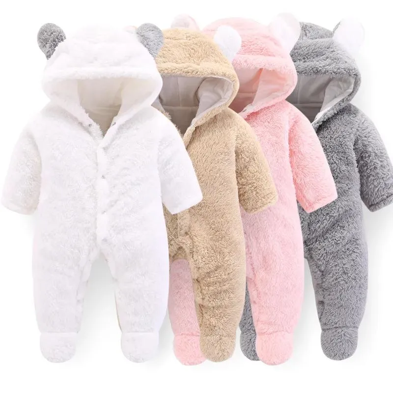 Combinaisons Nourrissons bébé épais hiver polaire barboteuses printemps filles une pièce combinaisons doublure en laine Panda conçoit des vêtements roses WUA872401