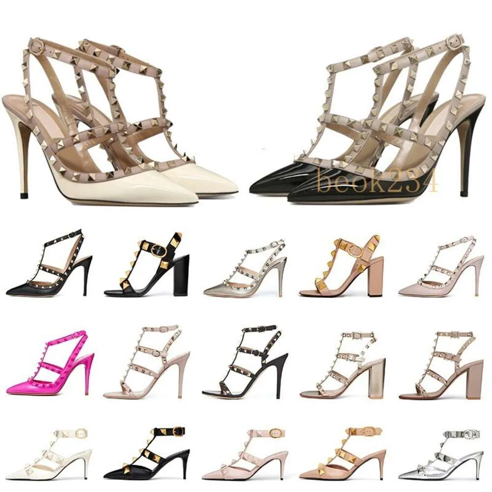 Damen-Designer-High-Heels, Kleidschuhe, Absatzsandalen, Rock-Nieten, Kätzchen-Plateau-Sandalen, weißes silbernes Leder, Nieten-Peep-Toes, dhgate, berühmte Slingback-Sandalen, 35–42