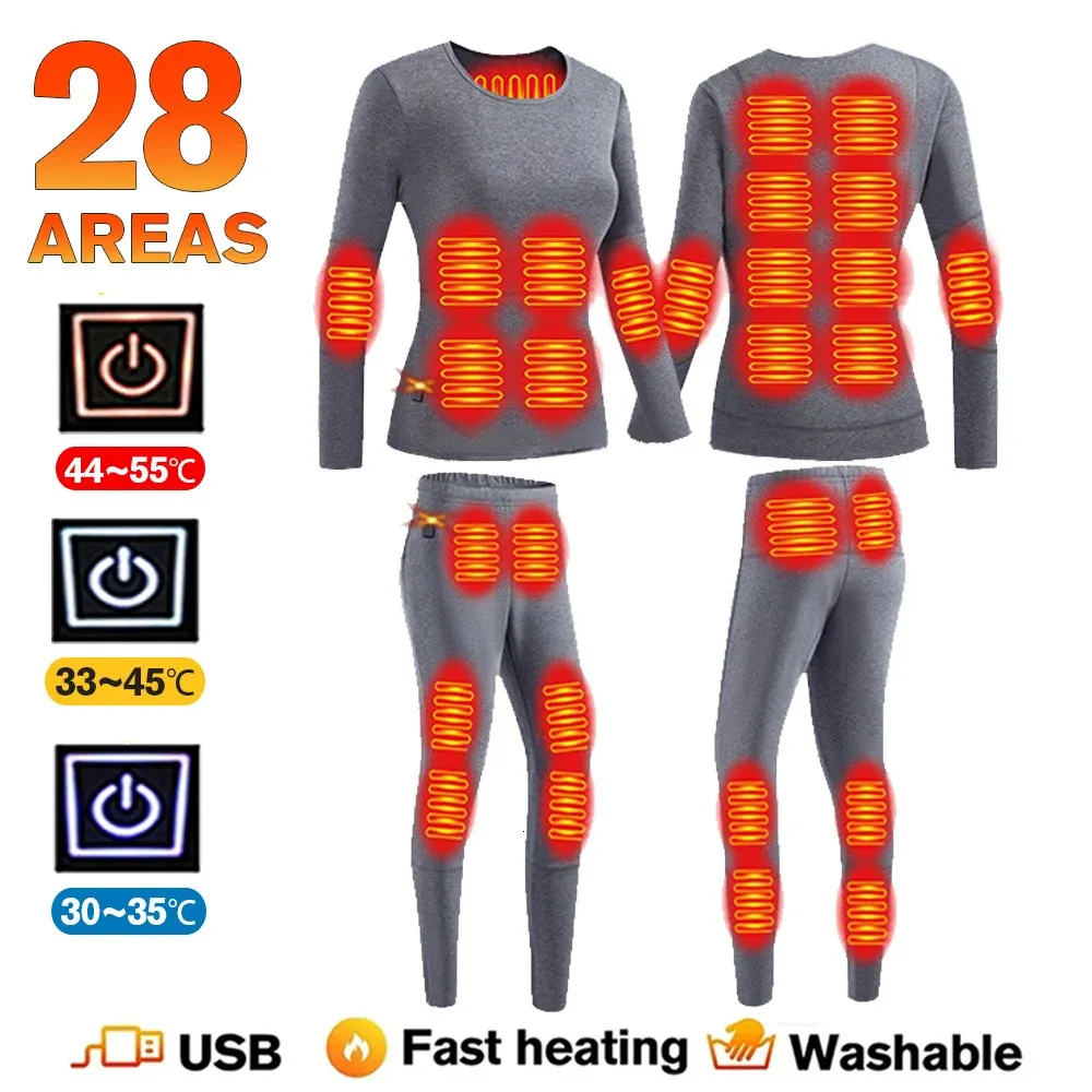 Veste chauffante thermique d'hiver pour hommes, sous-vêtements chauffants, combinaison de Ski pour hommes, vêtements chauffants électriques USB, polaire thermique longs Johns 240103