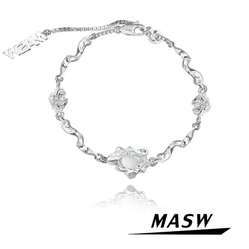 Bracciale Masw Design originale Bracciale con ciondolo in pietra semitrasparente Bracciale a catena in rame a uno strato con temperamento elegante per donne e ragazze