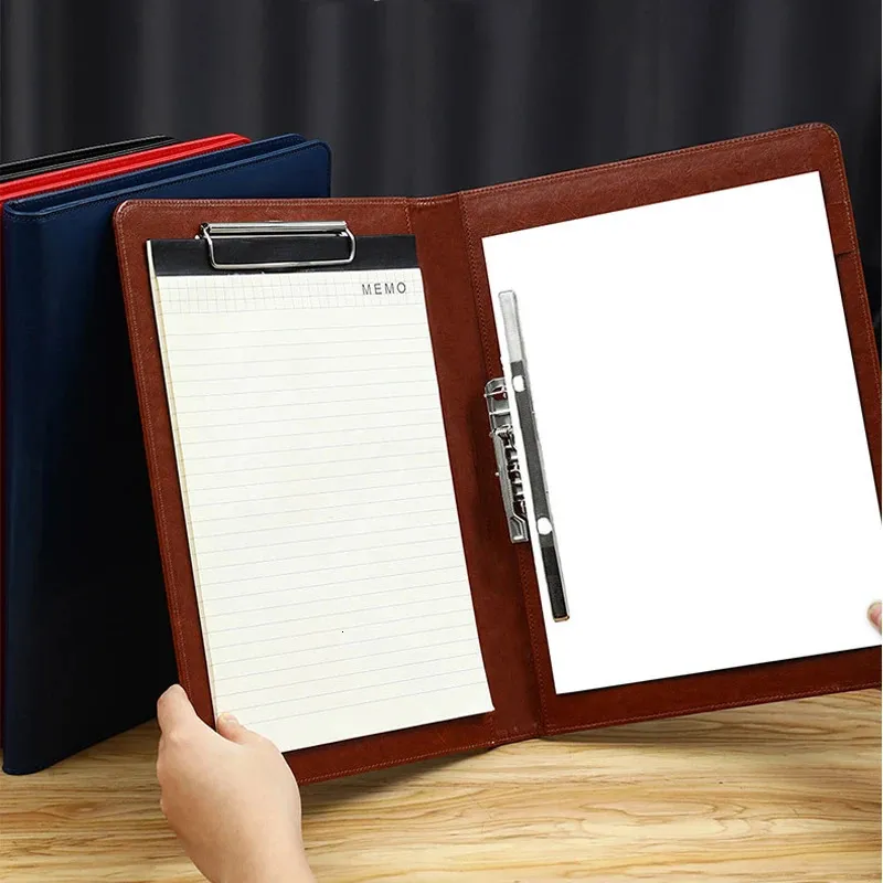 A4 Leather File Folder Business Padfolio for manwomen Document Holder Clipboard Organizer Meeting Pad Office Supply 240102