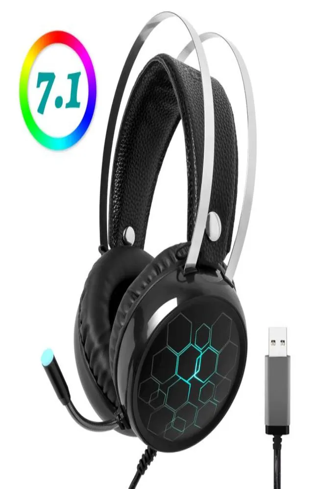 Profissional 71 Gaming Headset Fones de ouvido luminosos com microfone Gamer Surround Sound USB com fio para Xbox One PS4 PC Computador RG8049740