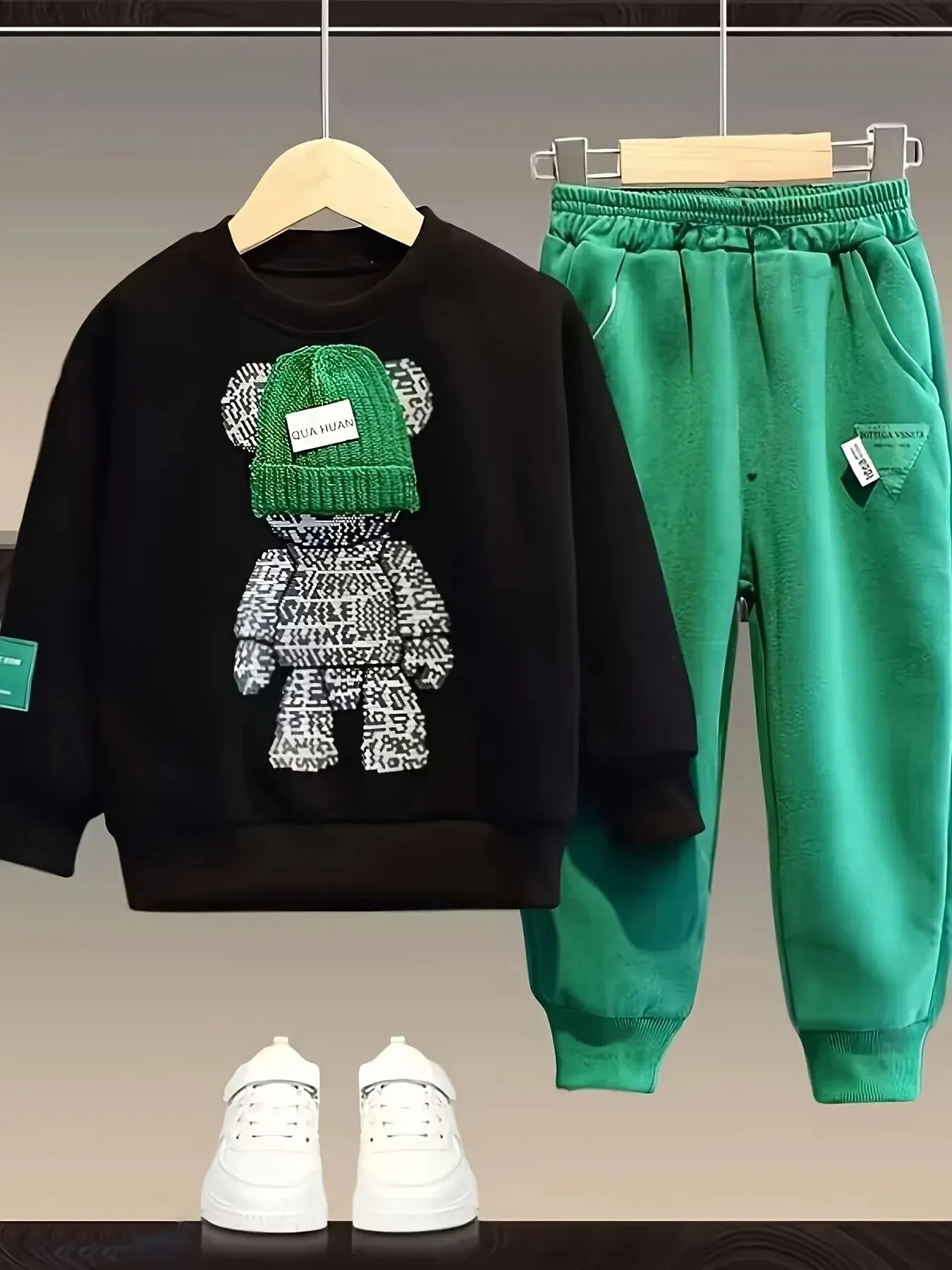 Ensemble de vêtements de printemps et d'automne pour enfants, fermeture éclair + pantalon, ensemble 2 pièces, pull et pantalon ours de dessin animé, vêtements décontractés pour enfants 240103