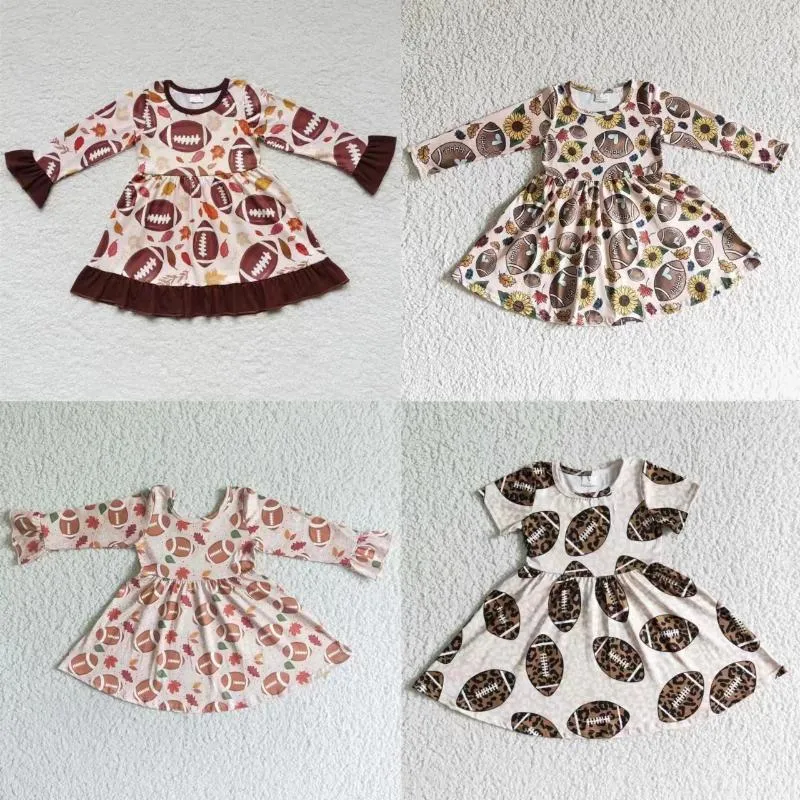Vestidos de menina atacado boutique vestido de bebê mangas compridas crianças roupas de jogo de bola infantil criança primavera outono folhas roupas
