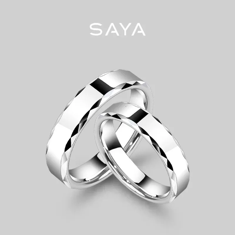 White Tungsten Carbide Couple Ring for Men and Women Fashion Faceted Classic Bands for Wedding Customized Engrave 240102