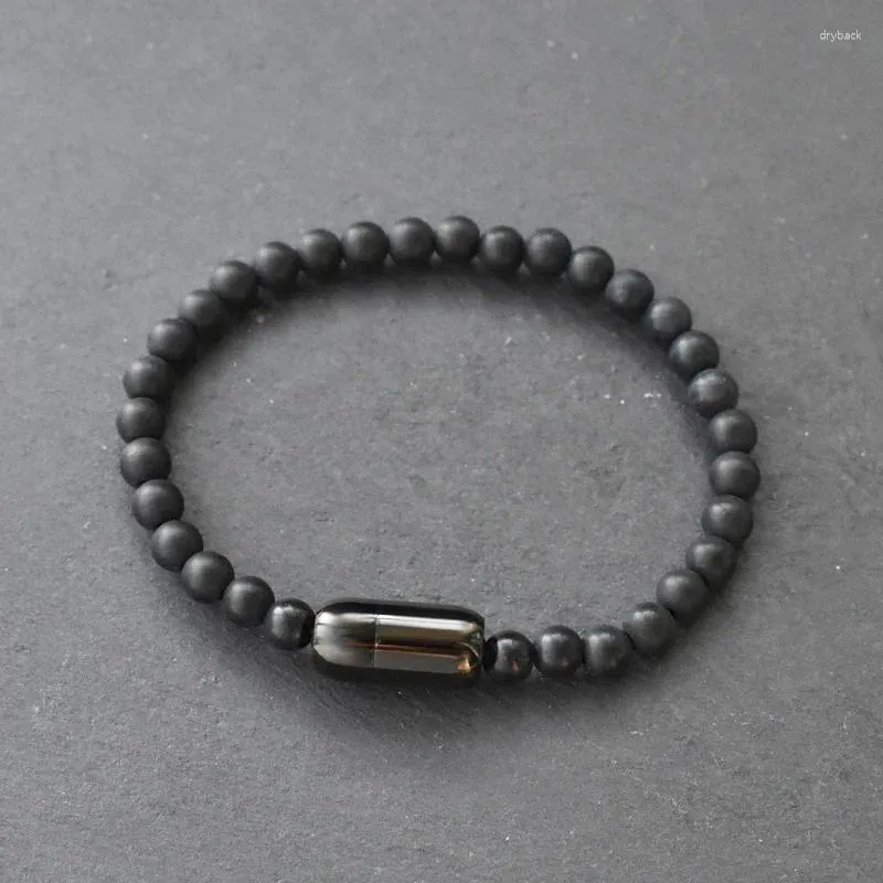 Bracelet de perles en pierre noire givrée naturelle pour Homme, fermoir magnétique en acier inoxydable, accessoires bijoux pour hommes