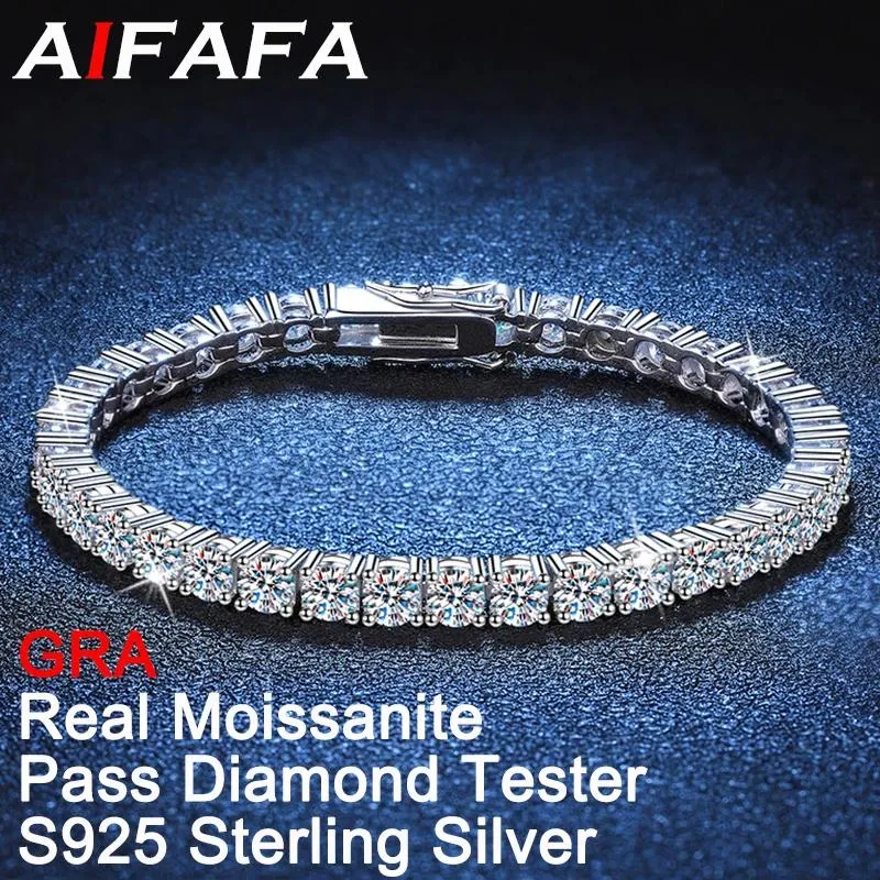 Bracelets aifafa 3/3.5/4/5/6.5mm 모든 실제 Moissanite 테니스 팔찌 여성 남자 S Sterling Sier Hand Chain Jewelry Pass Diamond Test