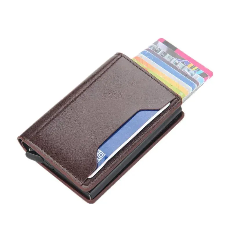 Holders Card Holders Men Slim Wallet PU Leather ID Holder RFID Antitheft Smart Aluminum Alloy Mini Purse For Women