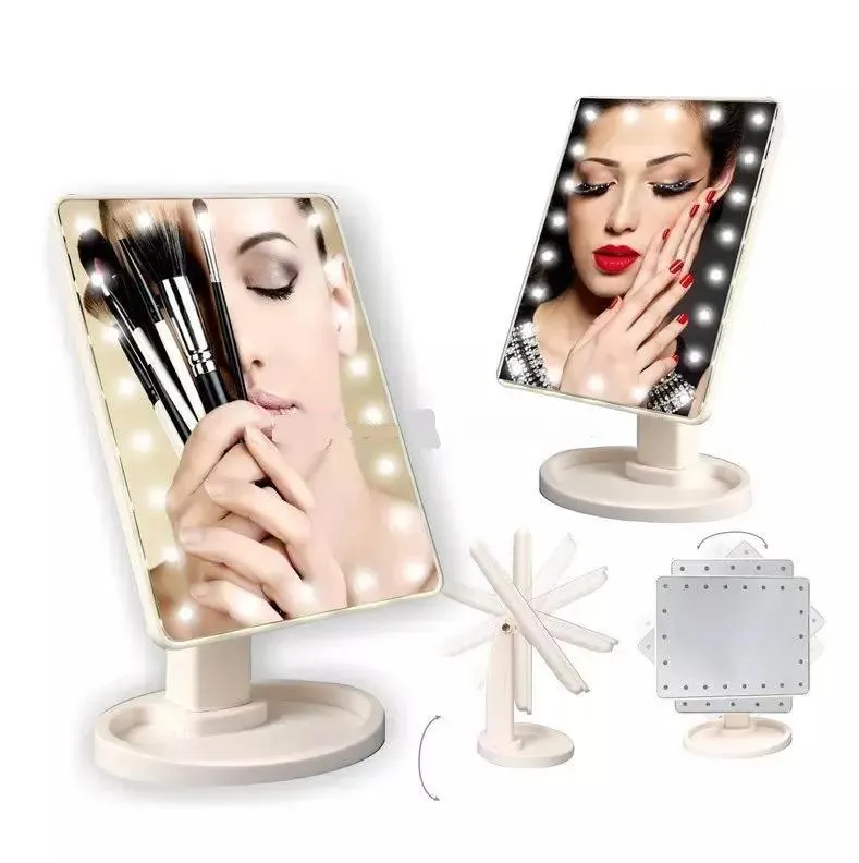 Speglar led makeup spegel pekskärm kosmetisk ljus upp speglar med 16 22 LED -lampor hälsa skönhet justerbar counter top 180 roterande