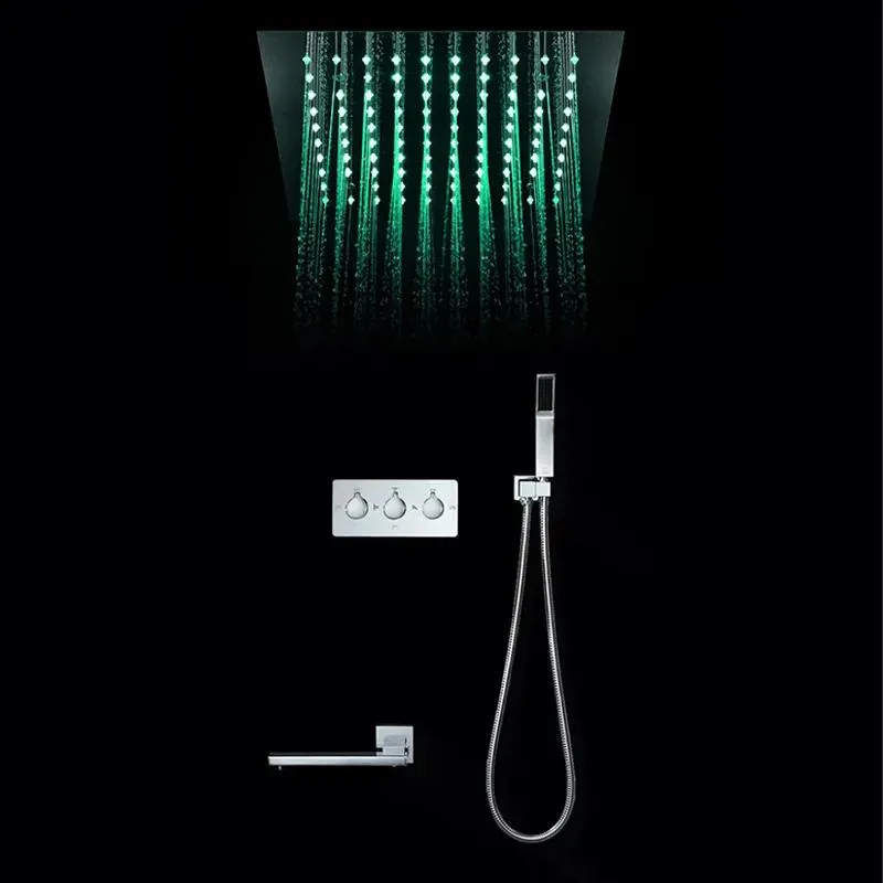 Teste di lusso LED Light Rainfall 304 SUS Soffione doccia 30 cm Incasso a soffitto Rubinetti per doccia in ottone Set Beccuccio Rubinetto Rubinetti per vasca da bagno