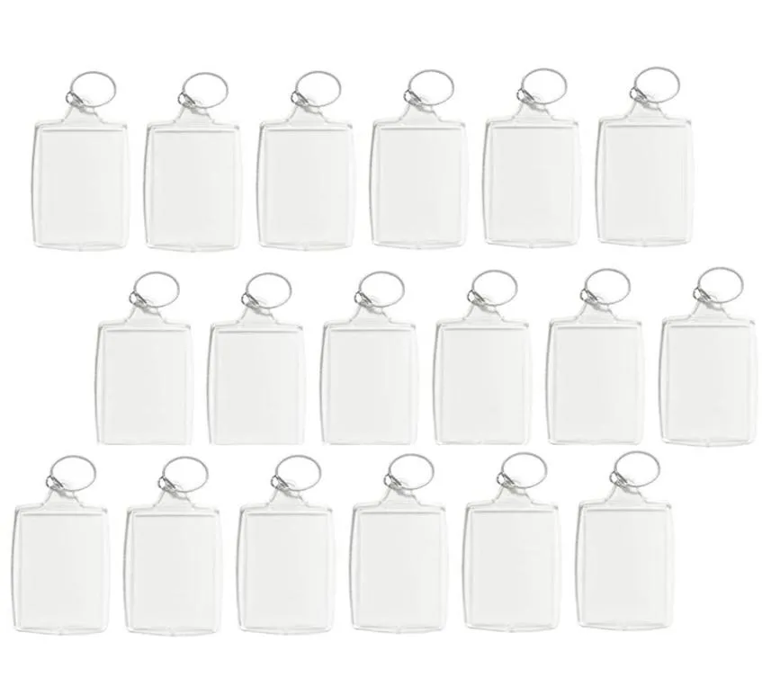 100 pièces Po porte-clés Rectangle Transparent blanc acrylique insérer Po cadre photo porte-clés bricolage anneau fendu 1449913