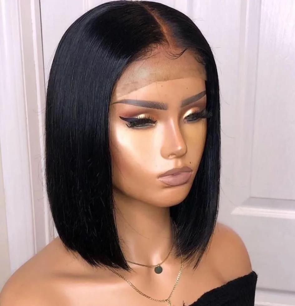 Bythair Short Bob Silky مستقيم Hair Hair 13x6 HD Lace Pront Baby Baby Hairs مسبقًا من Hairline Hairline Peruvian Bleached knots8125198