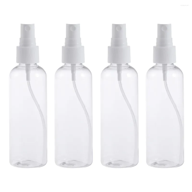 Storage Bottles 4pcs 100ML Plastic Empty Spray Bottle For Make Up And Skin Care Refillable Travel Use (Transparent With White Sprayer)