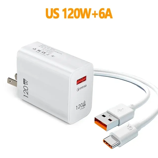 Carregador usb 120w de carregamento rápido qc3.0 usb c tipo c cabo adaptador de carregador de telefone de parede para huawei samsung xiaomi carga rápida