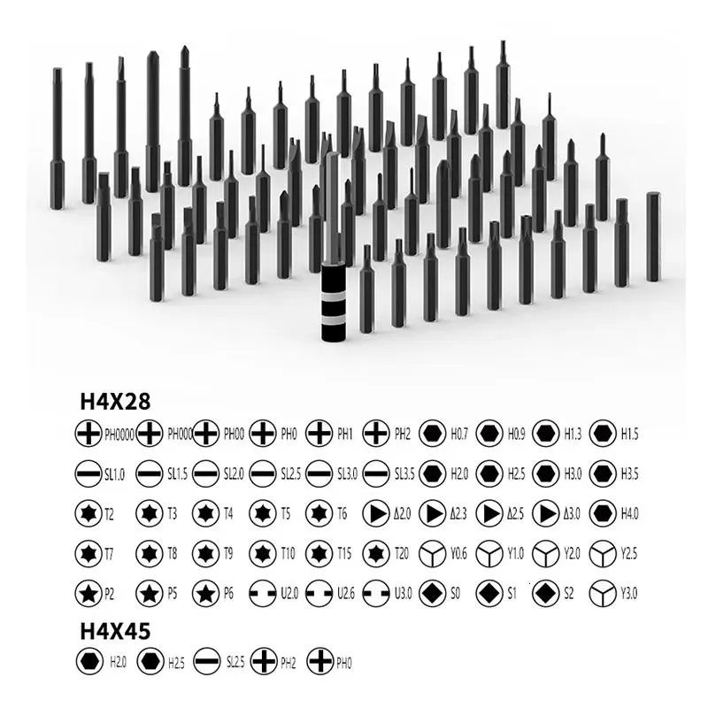 Tornavida tornavida 56pcs manyetik hassasiyetli tornavida bit seti 4mm shank ph sl hex torx y elektrikli vidalı tifa bitleri dizüstü bilgisayar izleme r