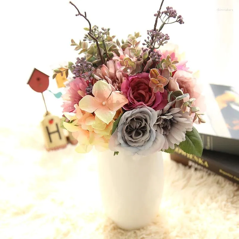 Flores de casamento YO CHO Buquê de dama de honra Gerbera Rose Bouquets Artificial Hortênsia Seda DIY Suprimentos Decoração de escritório em casa