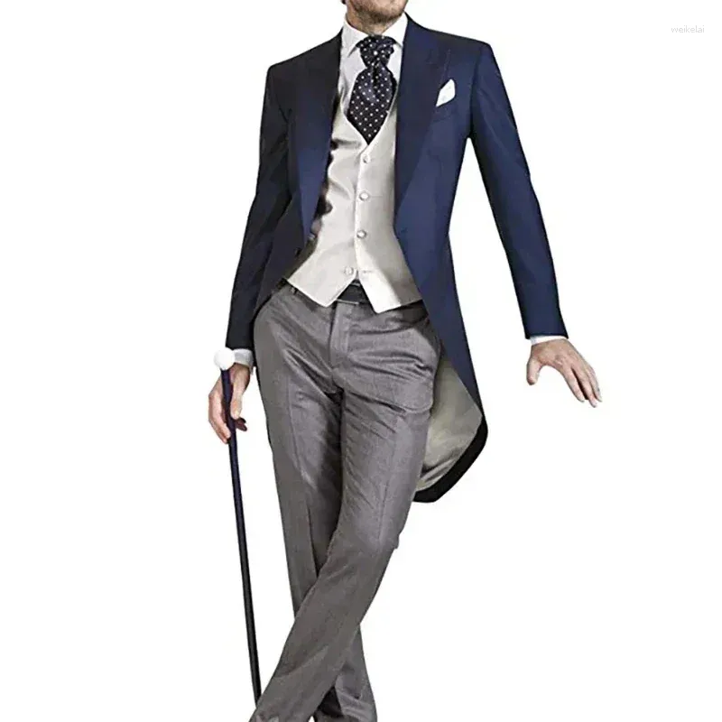 Costumes pour hommes Hommes costume formel mariage mode simple boutonnage longue élégante trois pièces veste pantalon gilet ensemble Trajes Elegante Para Hombres