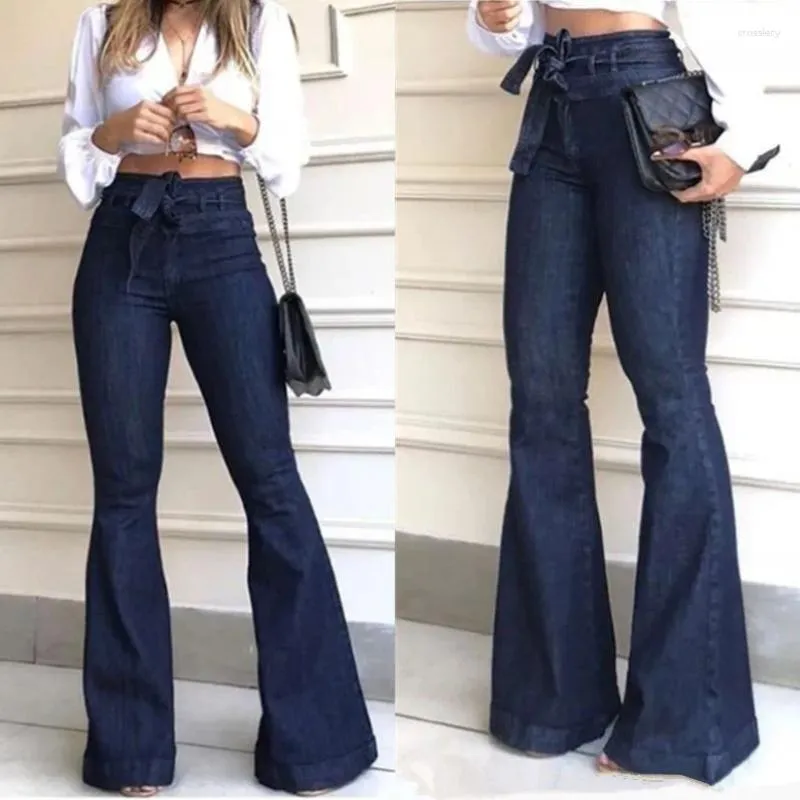 Jeans pour femmes Femmes Taille haute Frenal Streetwear Y2K Flared 90S Mode Stretch Maman Pantalon à jambes larges Pantalon en denim élégant