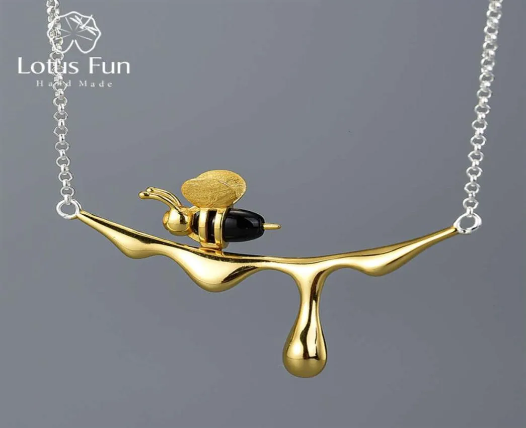 Collana con ciondolo ape e miele gocciolante in oro 18 carati, vero argento sterling 925, gioielli fatti a mano di design per le donne315T8886869