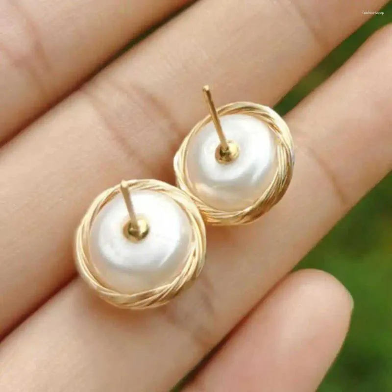 Boucles d'oreilles pendantes avec perle blanche impeccable 11-12 mm plaqué or 18 carats en fil de soie cadeaux de vacances clou d'oreille Noël FOOL'S DAY année CARNAVAL