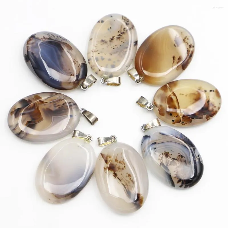 Pendant Necklaces 4pcs/lot Selling Natural Stone Chalcedony Agate Ellipse Oval Necklace DIY Jewelry Accessories Good Quality Wholesale