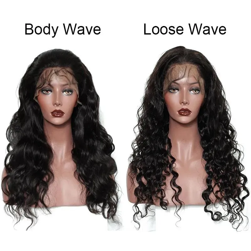 かつら高品質の人間の髪自然のヘアラインウィッグ黒人女性のためのプルックされたブラジルの体/ゆるい波レミーヘアレースフロントウィッグナチュ