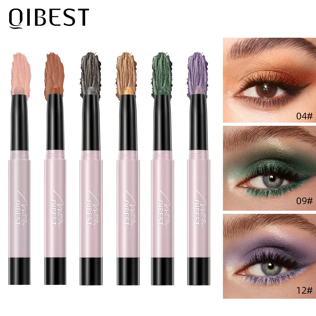 QiBest Pearlescent Silkworm Eyeshadow Pencil Varaktande glitter Glänsande pigment Makeup Vattentät naken Matt Eye Shadow Pen