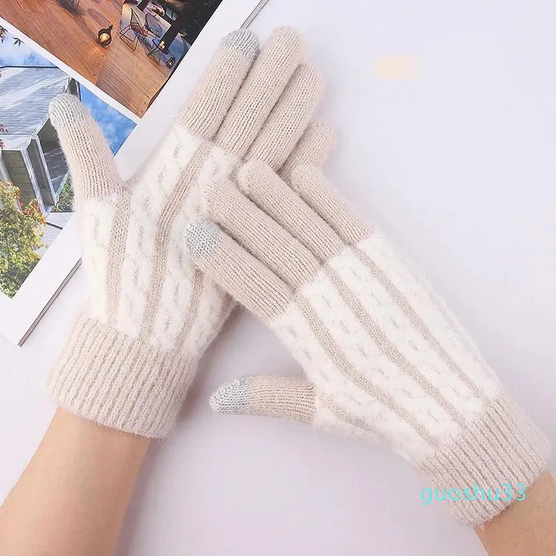 Gants tricotés en cachemire pour femmes entières, garde au chaud, écran tactile épais, élasticité douce, mode féminine élégante, hiver