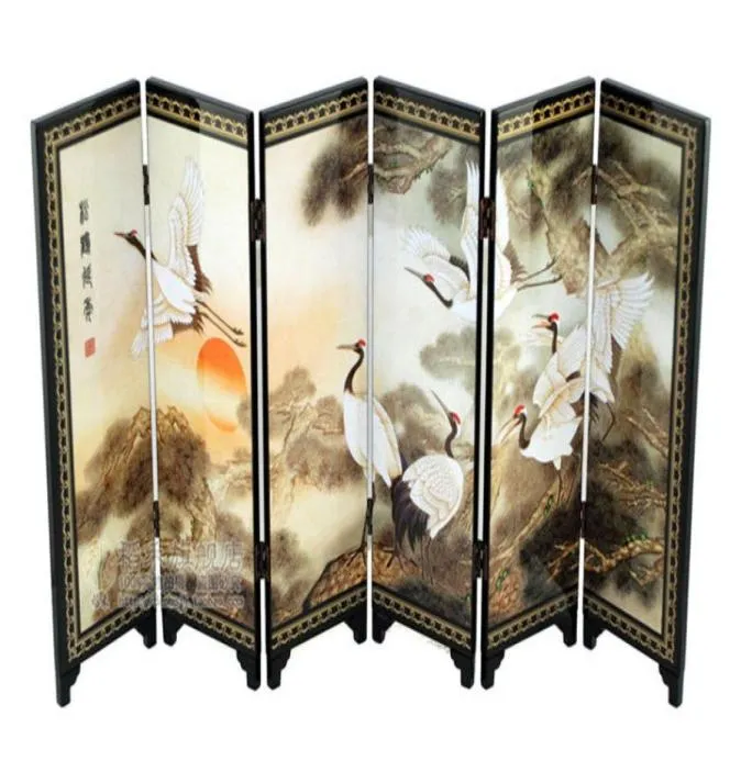 Chinese Lacquer Painting Beautiful Folding Screen Songhe pattern3939045