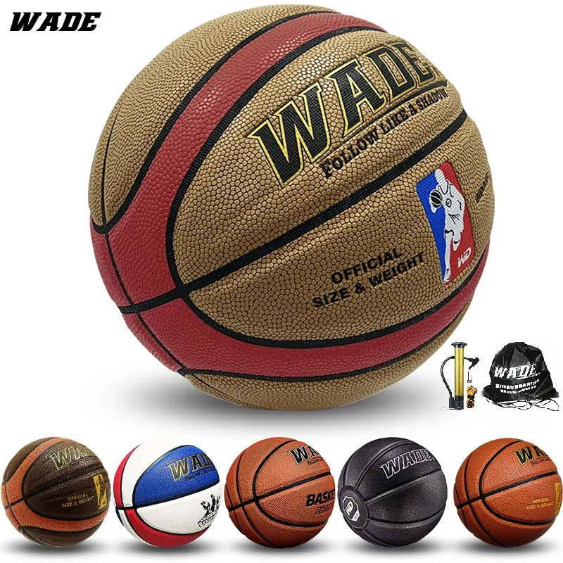 WADE Legal Original IndoorOutdoor PU Leather Ball for School Basketball Size 7 Adult Bola With Free PumpPinNetBag 240103