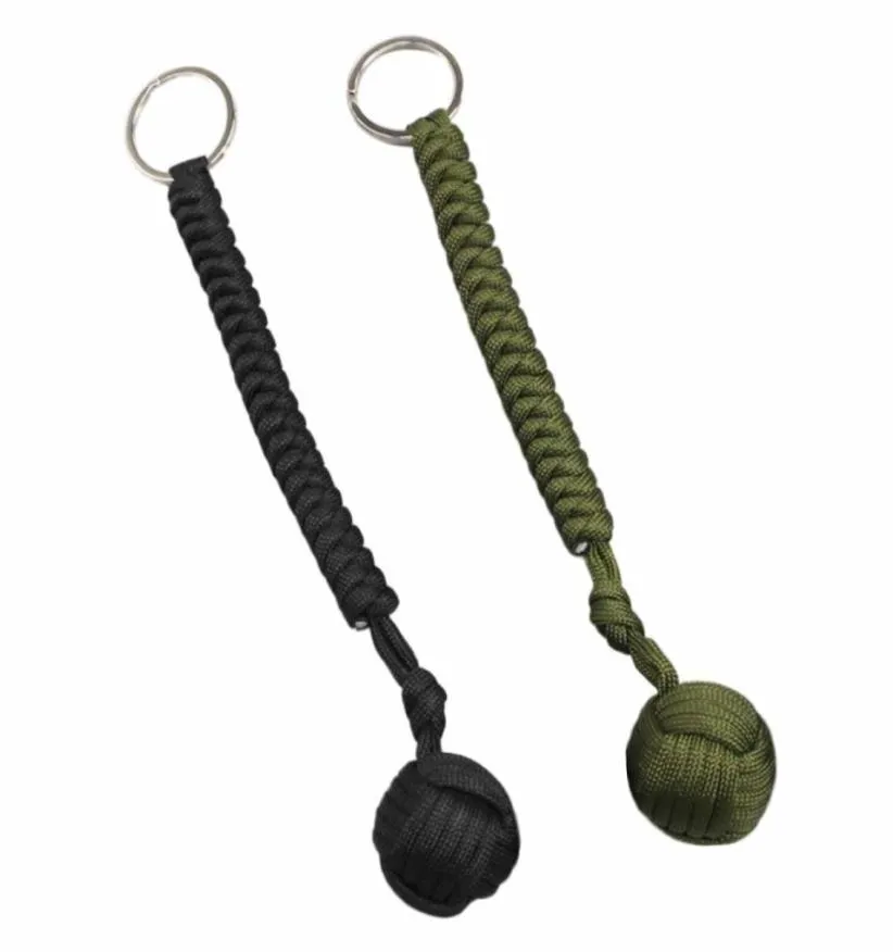 Utomhusstål Boll Säkerhetsskydd Lagring Självförsvar Rope Lanyard Survival Tool Key Chain Multifunktionell nyckelring Armband4750105