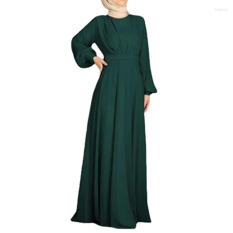 Ethnische Kleidung Ramadan Abaya Steuerprodukte Türkei Kleid Einfarbig Langarm O-Ausschnitt Muslimische Kleider Lässiger Kaftan Saudi-Arabien Abend