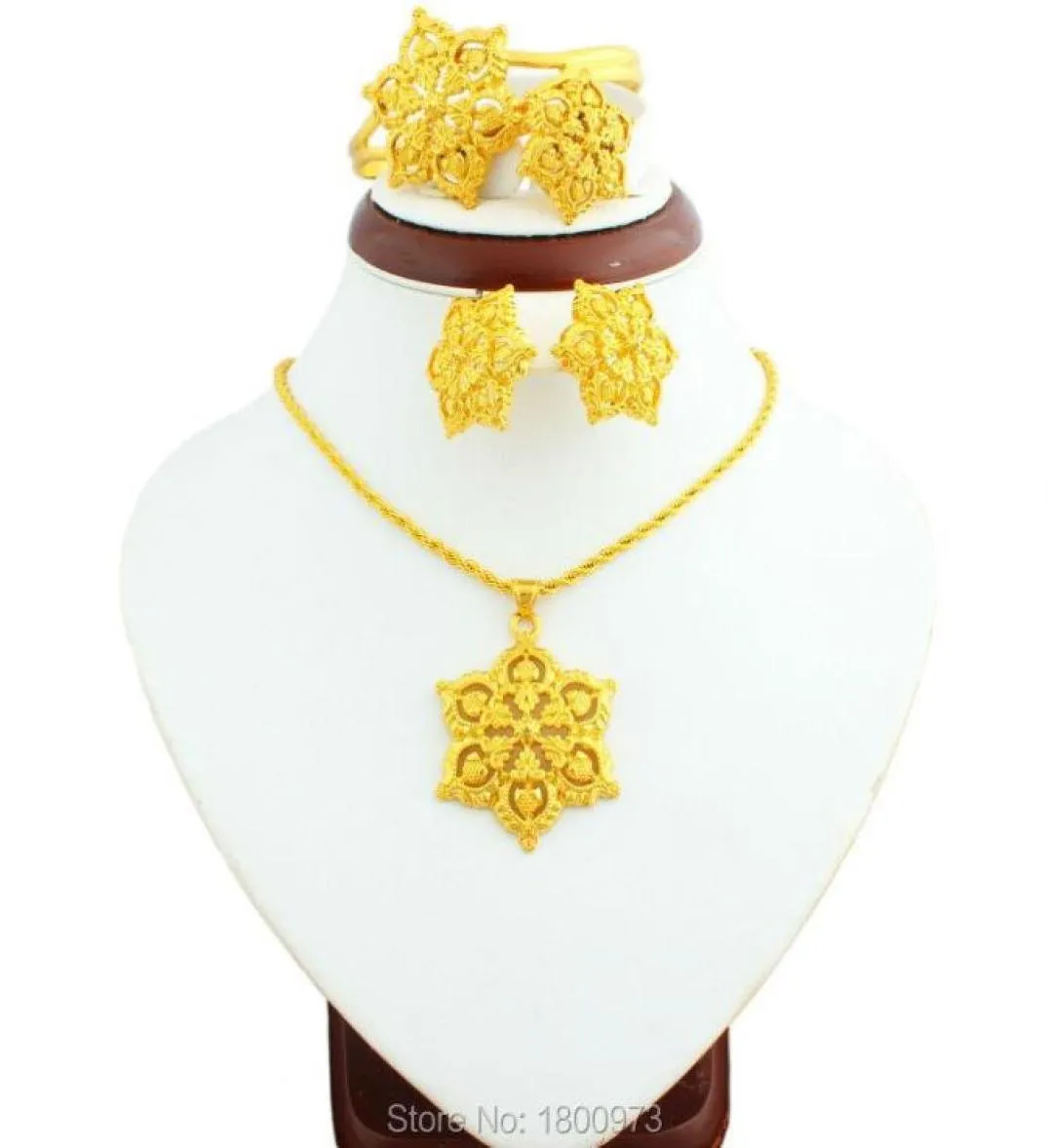 Earrings Necklace 2021 Big Size Gold Flowers Ethiopian Jewelry Sets 22K Color AfricanNigeriaSudanKenya Habesha Wedding Set9882952