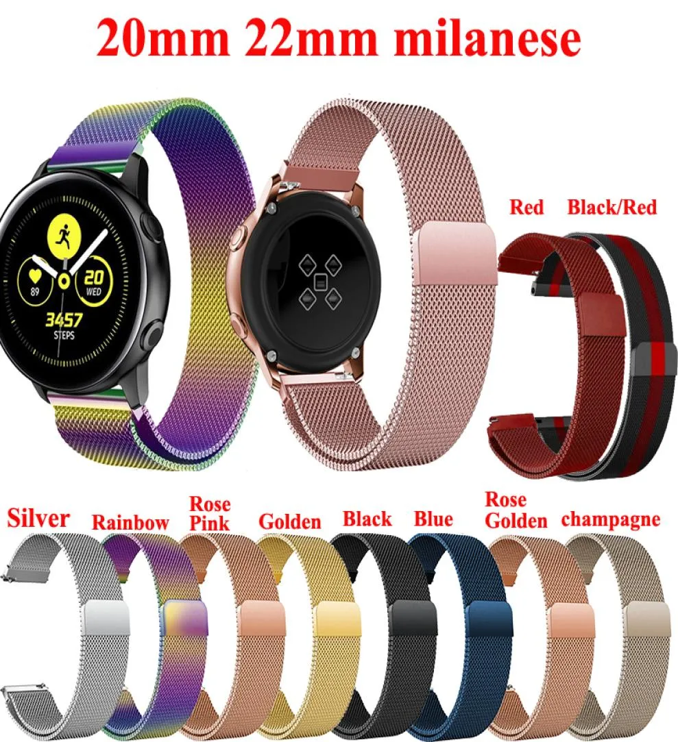 삼성 갤럭시 시계를위한 20mm 22mm 밀라노 스트랩 46mm 42mm 기어 S3 프론티어 화웨이 시계 GT 2 Active 2 Amazfit Bip Band 2020 Prom6184896