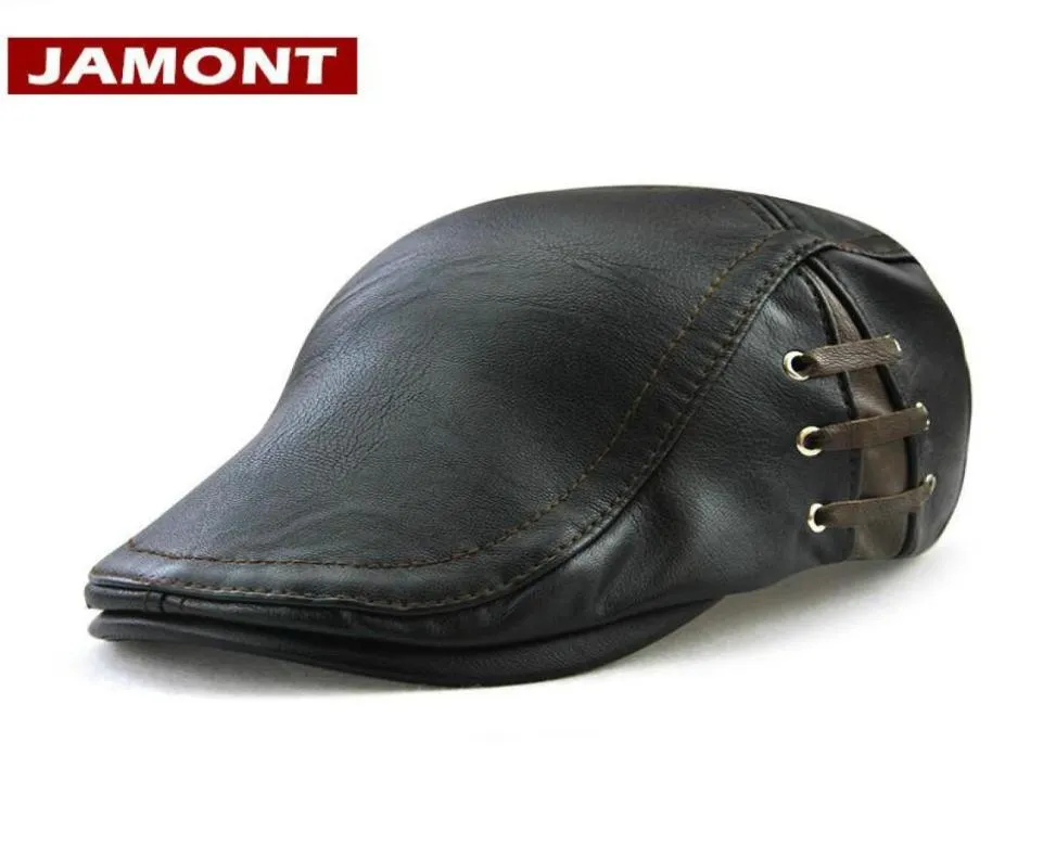 Berets JAMONT Men039s Hat Vintage PU Leather Ivy Flat Gatsby Golf Driving Hats Beret Caps Classic Look Visor Casquette4301408